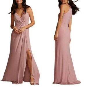 EUC David's Bridal Chiffon A-Line V-Neck Sleeveless Bridesmaid Dress Sz 10 Pink